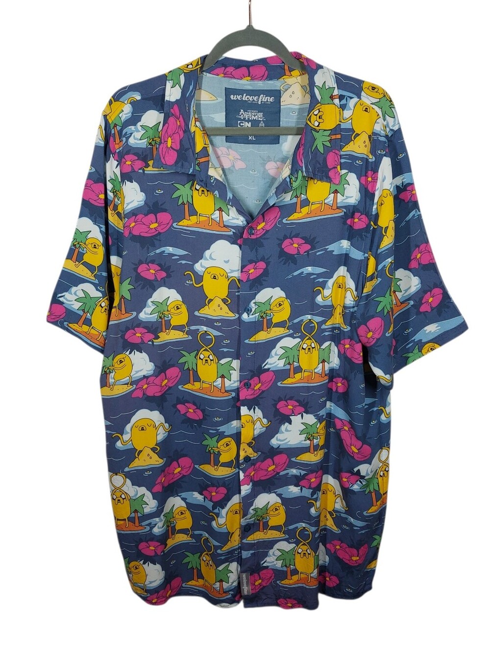 Welovefine Adventure Time Jake The Dog Rayon Shirt Mens XL Button Short Sleeves